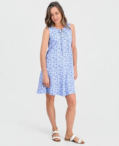 Style & Co Petite Floral Knit Sleeveless Lace-Up Dress, Macy's Exclusive