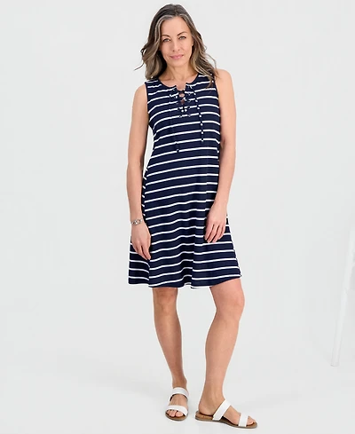 Style & Co Petite Striped Knit Sleeveless Lace-Up Dress, Macy's Exclusive