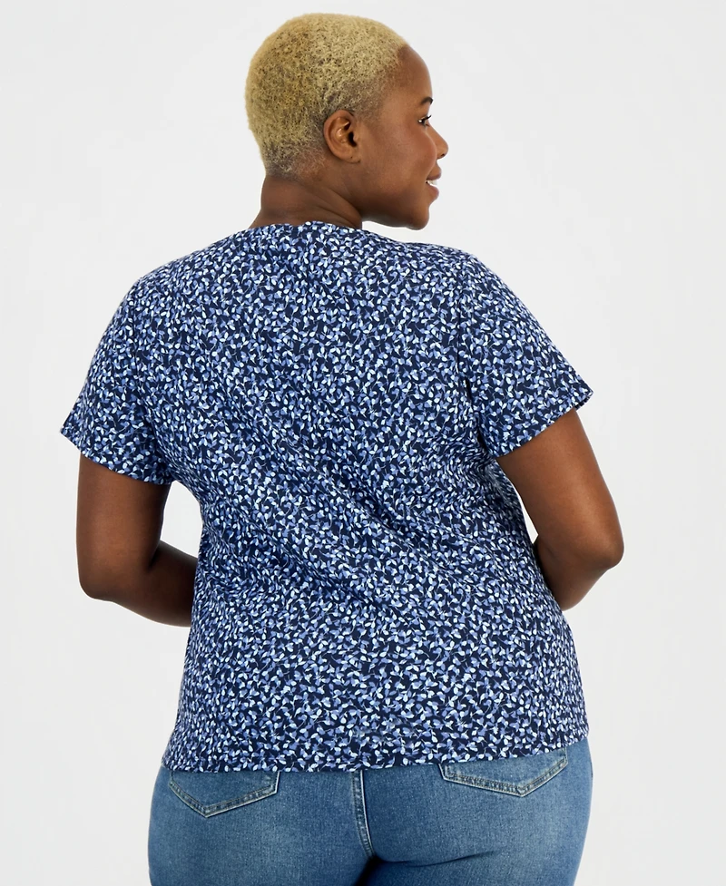 Style & Co Plus Printed Short-Sleeve Henley Top