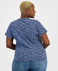 Style & Co Plus Printed Short-Sleeve Henley Top