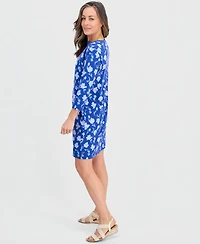Style & Co Petite Printed Knit Envelope-Neck 3/4-Sleeve Dress, Macy's Exclusive