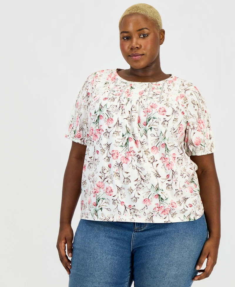 Style & Co Plus Outline Floral Blouse, Macy's Exclusive