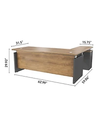 logicfox 63-Inch L-Shaped Compact Desk in Brown with Drawer