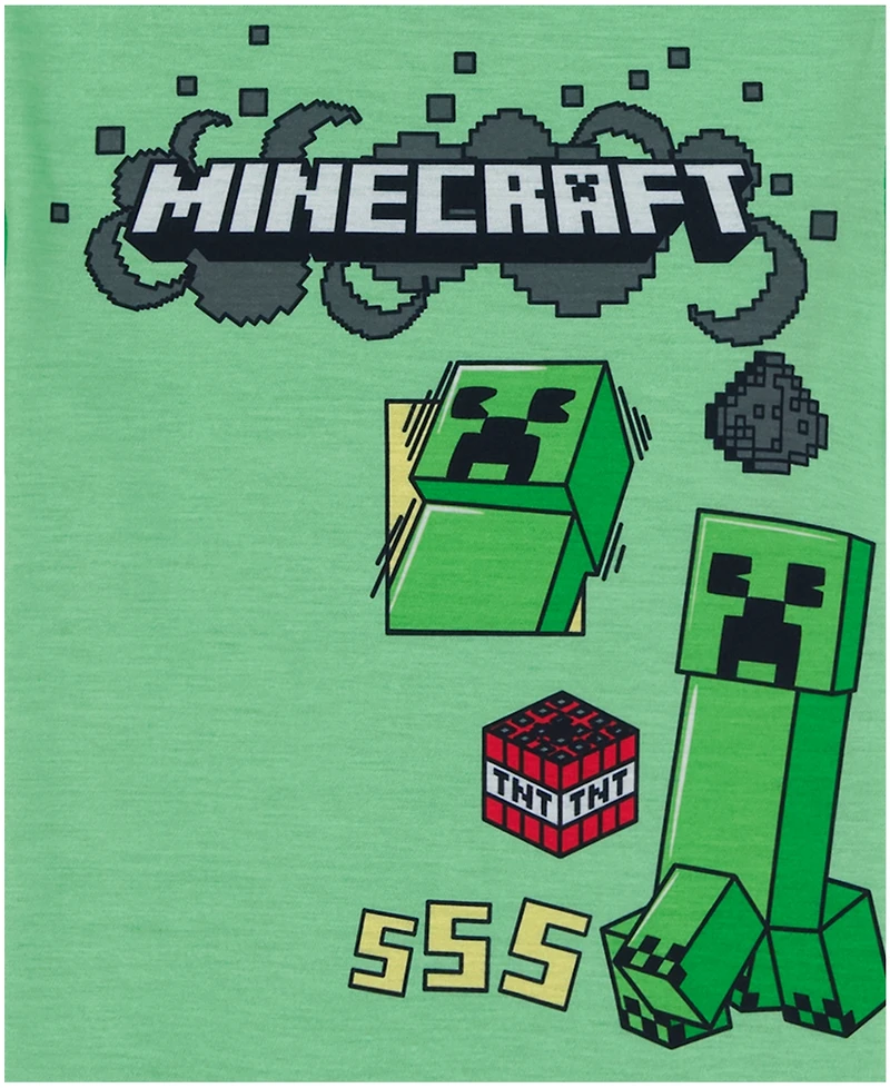 Minecraft Boys' 6-12 Graphic Short-Sleeve Top, Short and Pants, 3-Piece Pajama Set