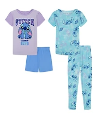 Lilo Stitch Girls' 4-10 All Over Print Tops, Shorts, and Pants, 4-Piece Pajama Set