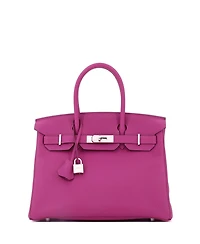 Pre-Owned Hermes Birkin 30 Handbag Pink Clemence with Palladium Hardware