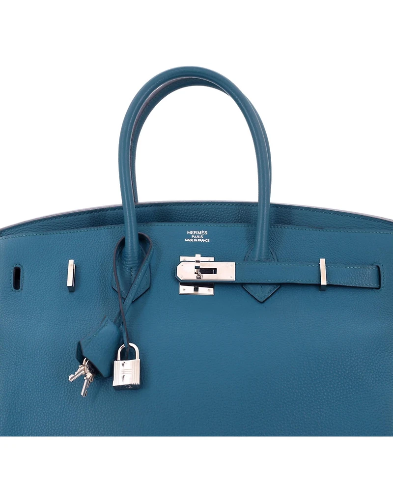 Pre-Owned HERMES Birkin 35 Handbag Blue Togo with Palladium Hardware