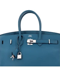 Pre-Owned HERMES Birkin 35 Handbag Blue Togo with Palladium Hardware