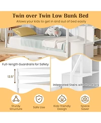 Slickblue Twin Over Twin Bunk Bed with Storage Stairs, Solid Wood Frame - 42
