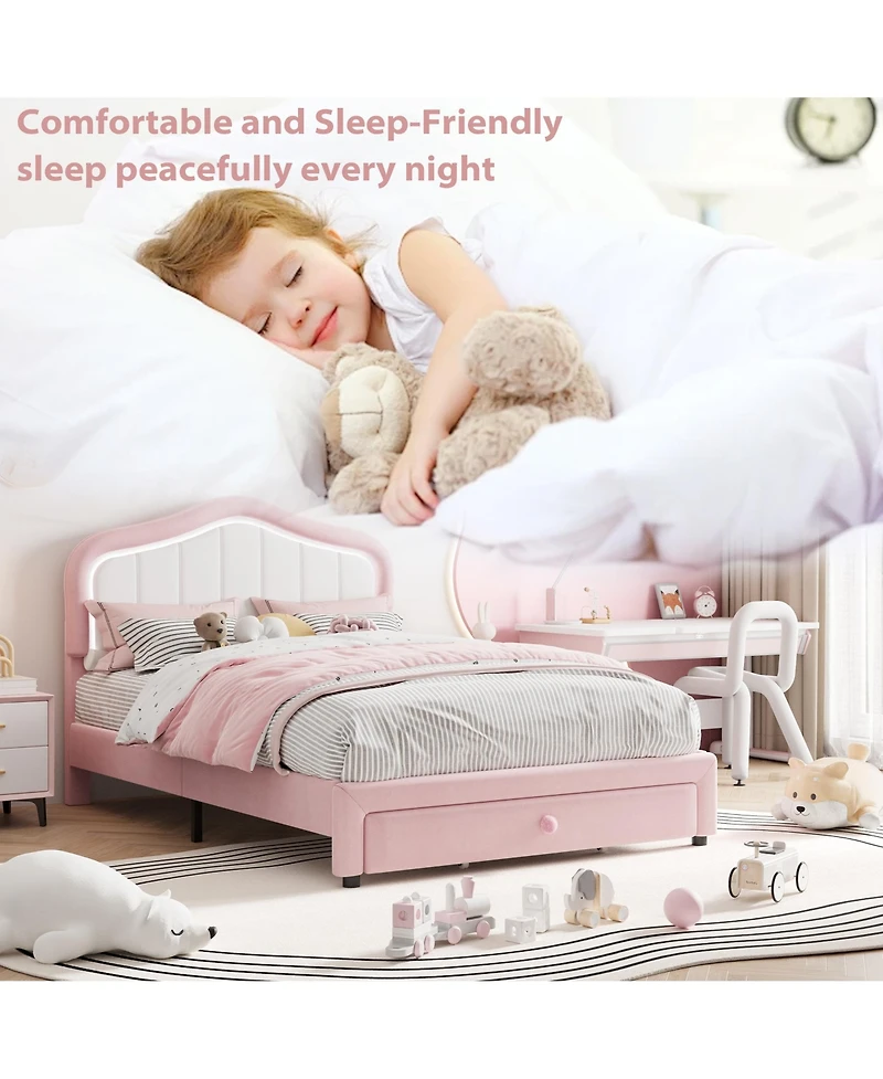 gaomon Twin Upholstered Bed Frame with Storage Drawers, Adjustable Headboard