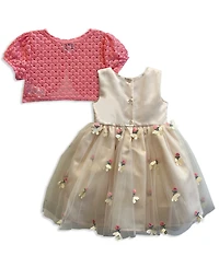 Blueberi Boulevard Baby Girls' Schiffli Embroidery Dress and Cardigan, 2-Piece Set