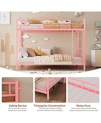 gaomon Twin Over Twin Bunk Bed with Ladder & Full Guardrails, Heavy-Duty Metal Frame, 400 lb Capacity, Space-Saving, Noise-Free, Pink
