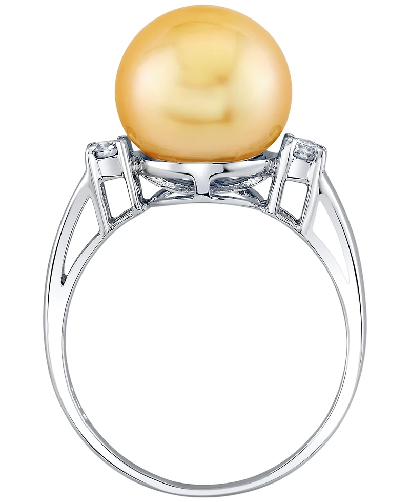 Macy's Cultured Golden South Sea Pearl (10mm) & Diamond (1/8 ct. t.w.) Ring in Sterling Silver