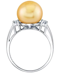 Macy's Cultured Golden South Sea Pearl (10mm) & Diamond (1/8 ct. t.w.) Ring in Sterling Silver