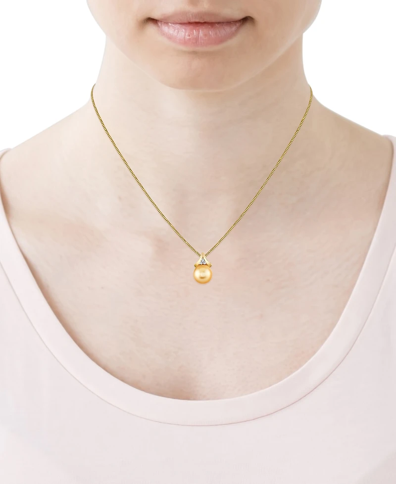 Macy's Cultured Golden South Sea Pearl (10mm) & Diamond Accent Pendant Necklace in 10k Yellow Gold