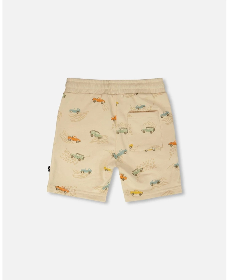 Draft - Deux par Baby Boys French Terry Shorts Beige Jeep Print