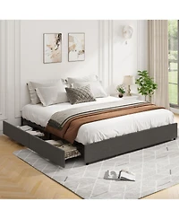 gaomon King Fabric Upholstered Platform Bed Frame with 4 Storage Drawers