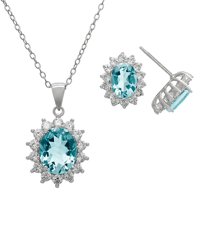 Macy's 2-Piece Lab-Grown Aquamarine (4.45 ct. t.w.) & Lab-Grown White Sapphire (0.32 ct. t.w.) Pendant Necklace and Earrings Set in Sterling Silver