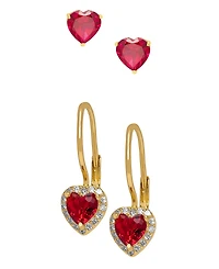 Macy's 2-Piece Lab-Grown Ruby (1.20 ct. t.w.) & White Sapphire (0.19 ct. t.w.) Earrings Set in 14k Gold Over Sterling Silver