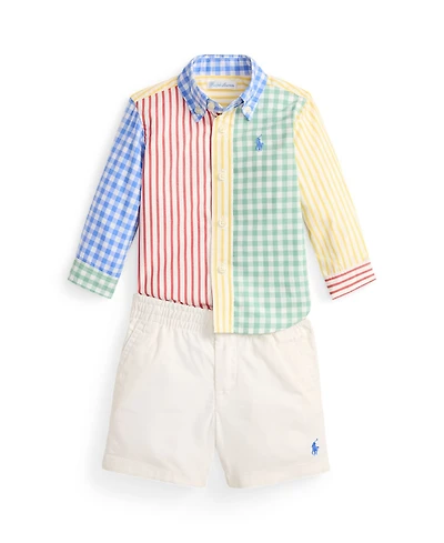 Polo Ralph Lauren Baby Boys' Poplin Fun Long-Sleeve Shirt and Shorts, 2-Piece Set