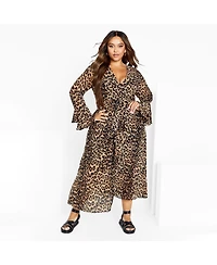 City Chic Women's Plus Plunge Frill Print Maxi Dress