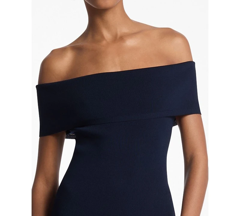 Michael Kors Women's Fold Over Off The Shoulder Midi Dress