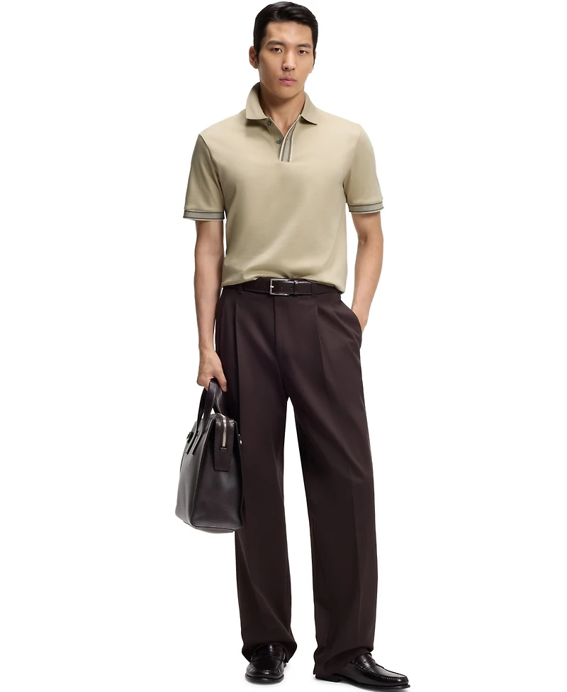 Boss by Hugo Men's Mercerised-Cotton Striped Trim Polo Shirt