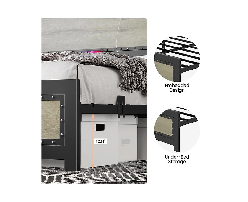 gaomon Queen Size Bed Frame, Industrial Wooden Platform Bed Frame with Rivet Headboard