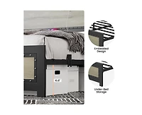 gaomon Queen Size Bed Frame, Industrial Wooden Platform Bed Frame with Rivet Headboard