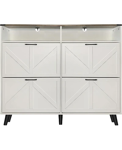 gaomon Freestanding Shoe Cabinet with 4 Flip Drawers, Farmhouse Narrow Shoe Storage with Anti-Tip