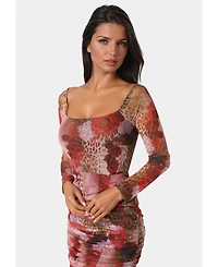 Bebe Women's Mesh Open Back Midi Dress