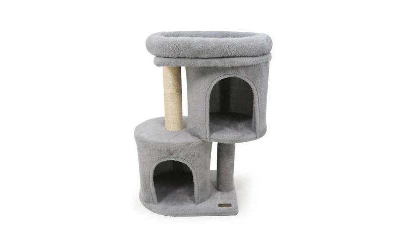 Aostirmotor Space-Saving Cat Tree, 26-Inch Compact Cat Tower with Anti-Tip Design, 2 Condos & Sisal Scratching Posts for Small Spaces