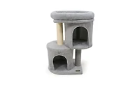 Aostirmotor Space-Saving Cat Tree, 26-Inch Compact Cat Tower with Anti-Tip Design, 2 Condos & Sisal Scratching Posts for Small Spaces