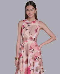 Halston Women's Sleeveless Crew Neck Asymmetrical Dress