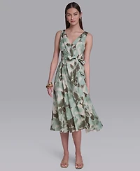 Halston Women's V-Neck Self Sash Dress