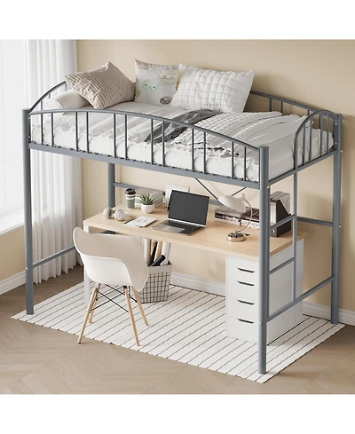 gaomon Metal Loft Bed, Steel Frame, Arched Guardrails, Ladder, Space-Saving
