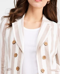 Jones New York Women's Faux Double Breasted Stripe Linen Jacket