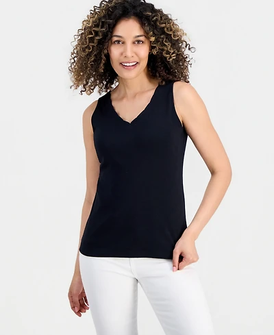 Style & Co Petite Scalloped V-Neck Tank Top, Macy's Exclusive