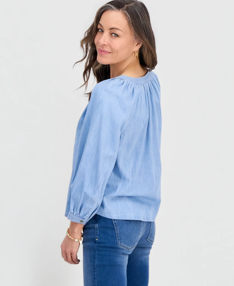 Style & Co Petite Denim Trapunto-Stitch Blouse, Macy's Exclusive