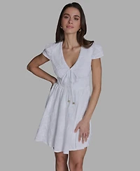 Bcbg Women's Embroidered V-Neck Mini Dress