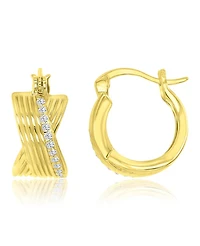 Macy's Cubic Zirconia (0.28 ct. t.w.) Rhodium Over Sterling Silver Crossover Huggie Earrings (Also in 14k Yellow Gold Over Sterling Silver)