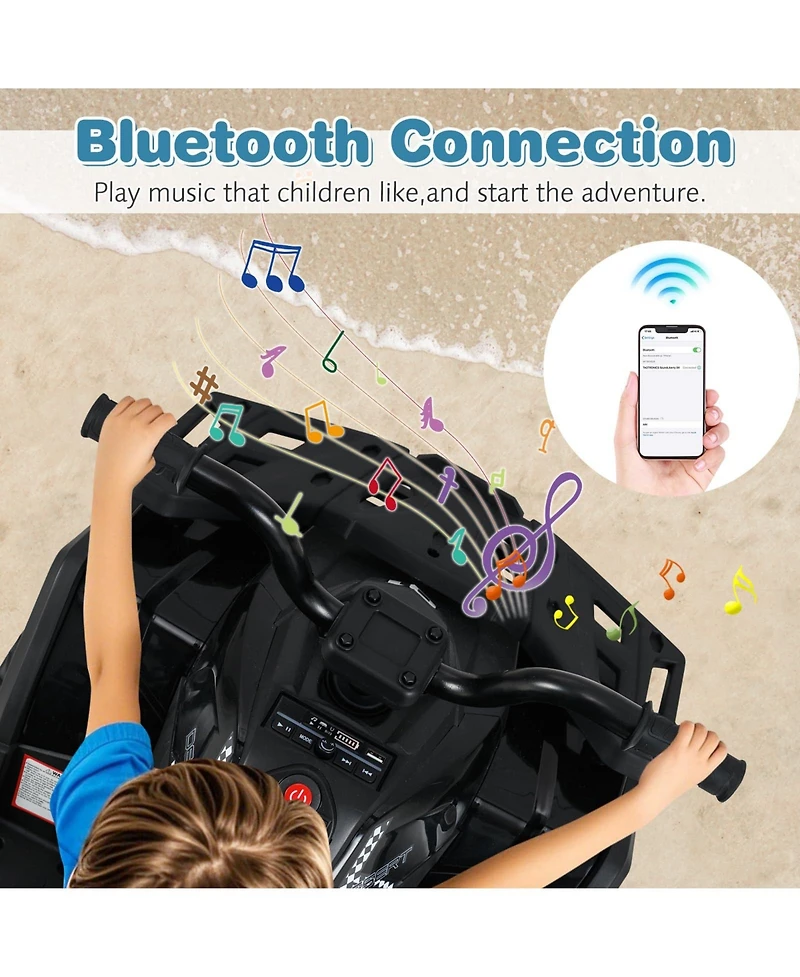 Mecale 24V Kids Ride on Electric Atv Quad Car with Realistic Sounds and Led Lights-Black