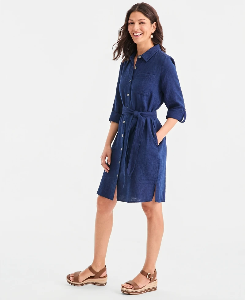 Style & Co Petite Cotton Belted Shirtdress, Macy's Exclusive