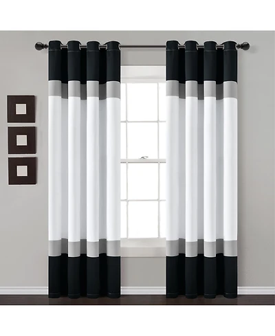 Lush Decor Alexander Color Block Light Filtering Window Curtain Panels Pair 52"W x 84"L Black & Gray