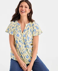 Style & Co Women's Printed Flutter-Sleeve Button-Front Top, Macy's Exclusive