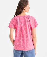 Style & Co Women's Printed Split-Neck Knit Blouse, Macy's Exclusive