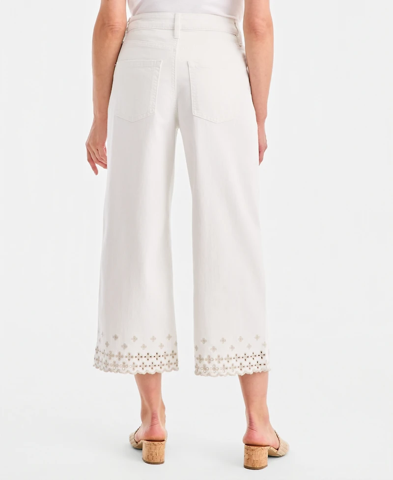 Style & Co Petite Wide-Leg Embroidered Scallop High-Rise Cropped Jeans, Macy's Exclusive