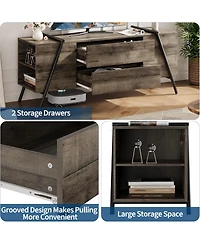 Gaomon Brand 55" Modern Farmhouse Tv Stand, 2 Drawers Adjustable Shelves U-Shaped Metal Legs Entertainment Center