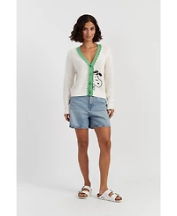 Chinti & Parker Women's Cotton Snoopy Crochet Peekabo Cardigan