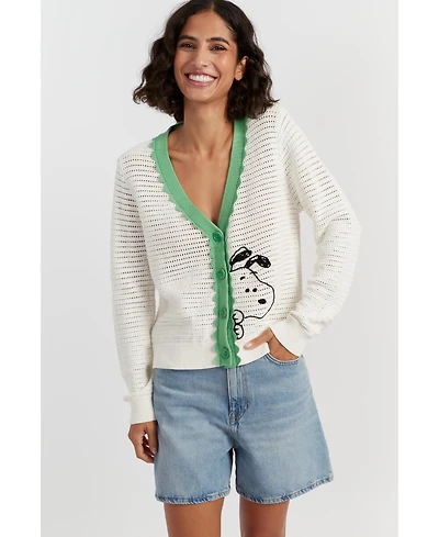 Chinti & Parker Women's Cotton Snoopy Crochet Peekabo Cardigan